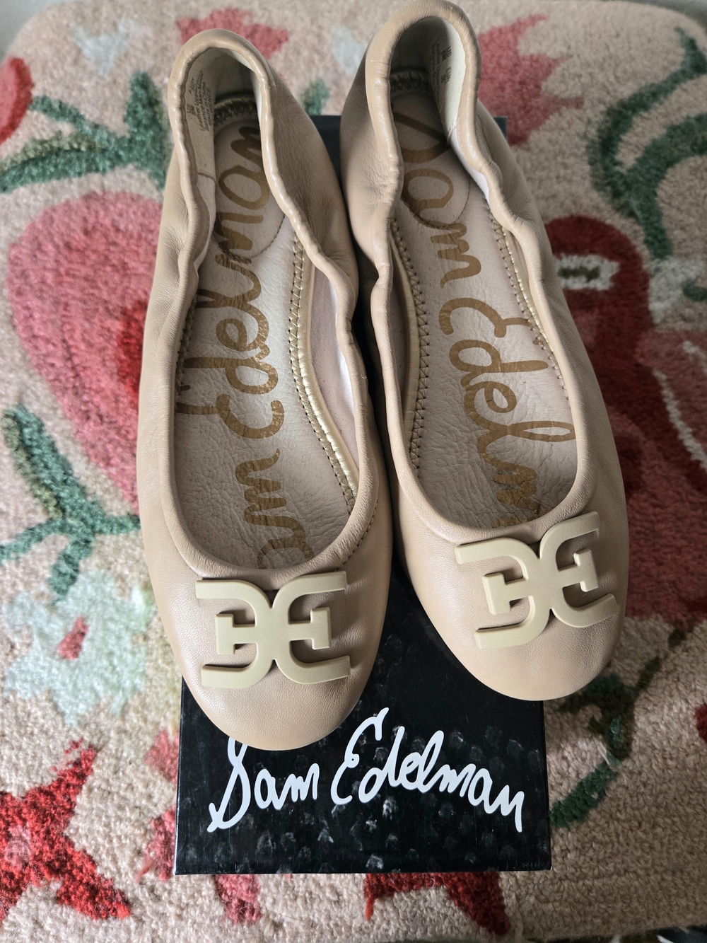 NWT Sam Edelman Florence Nude 100% Leather Logo Ballet Flats Size 6M